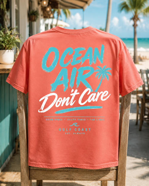 Ocean Air Don’t Care Gulf Coast Tee | Heart & Hands Signature Beach Line