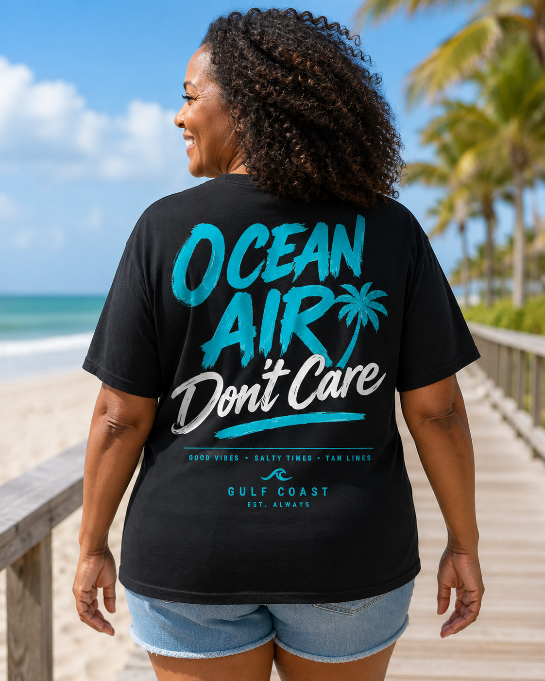 Ocean Air Don’t Care Gulf Coast Tee | Heart & Hands Signature Beach Line