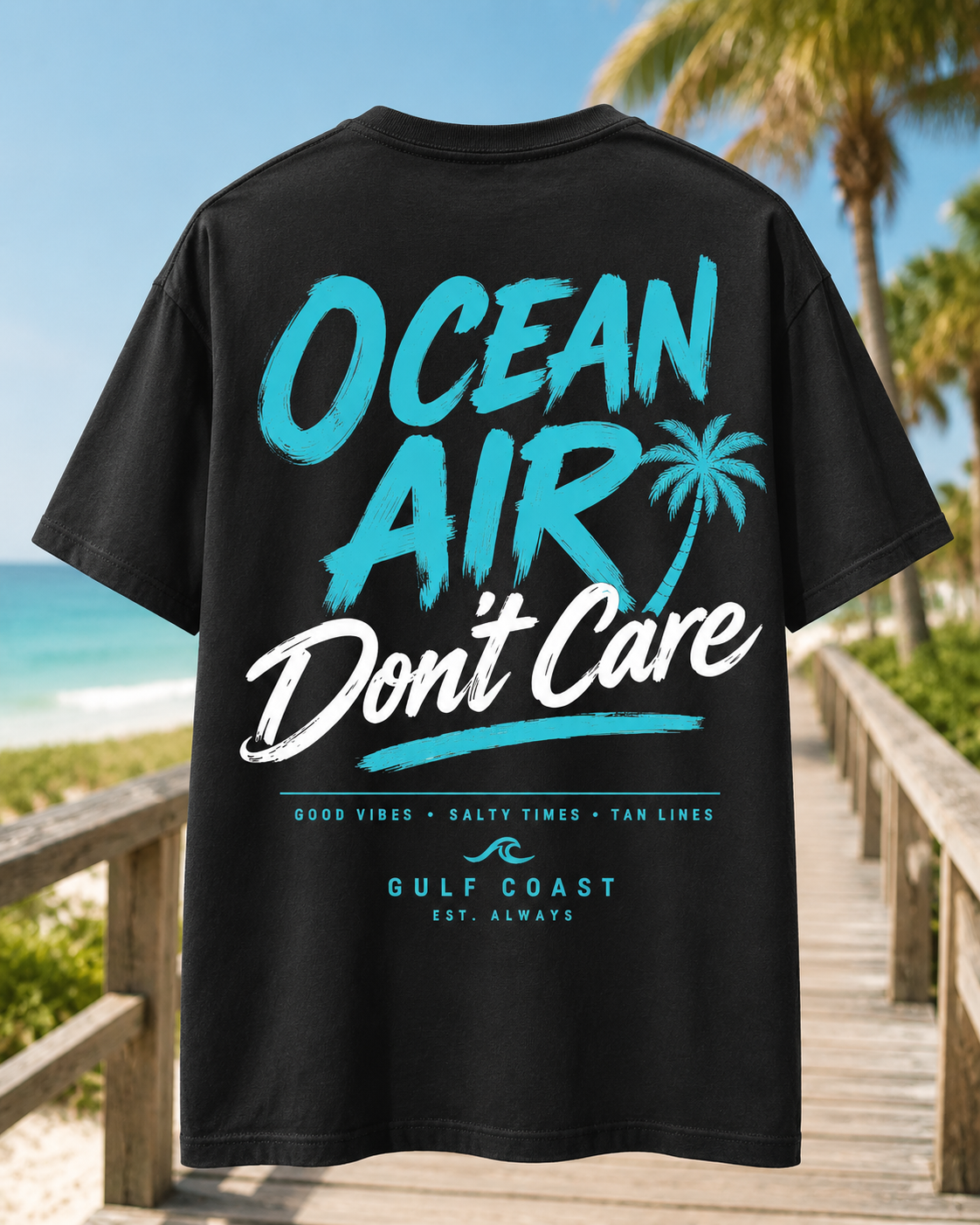 Ocean Air Don’t Care Gulf Coast Tee | Heart & Hands Signature Beach Line