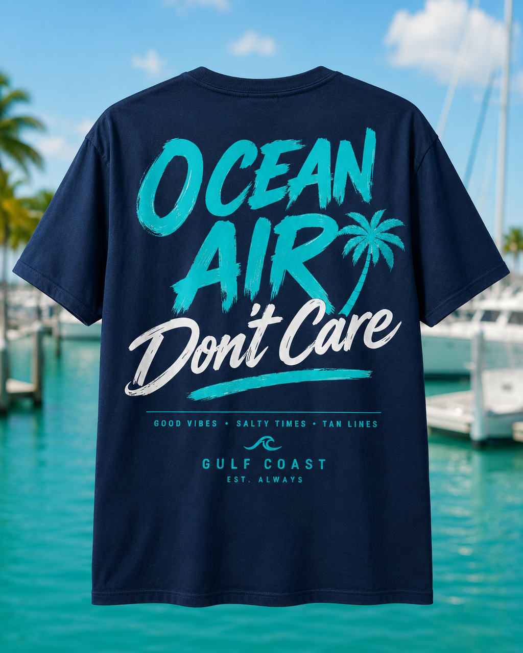 Ocean Air Don’t Care Gulf Coast Tee | Heart & Hands Signature Beach Line