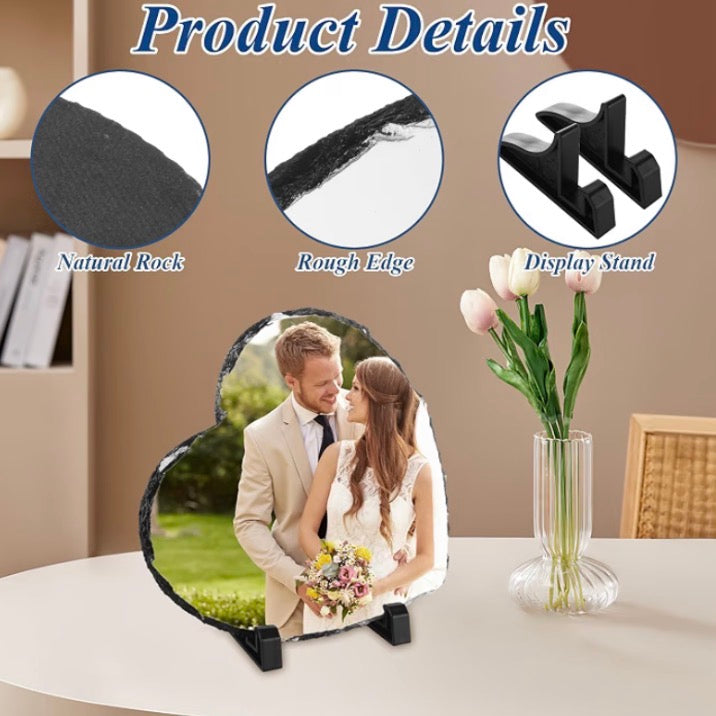 Personalized Heart-Shaped Stone Slate Photo Frame