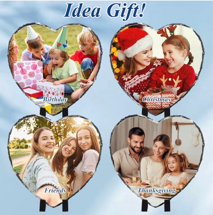 Personalized Heart-Shaped Stone Slate Photo Frame