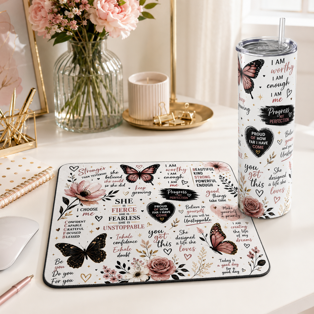 Butterfly Floral Affirmation Tumbler | 20oz Stainless Steel Skinny Tumbler (Copy)